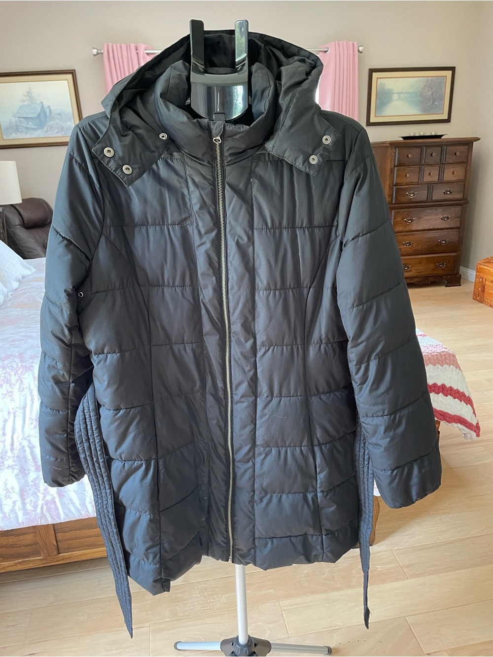 GAP Black Quilted Long Puffer Coat with Hood